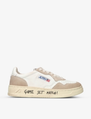 Autry Medalist Brand-embroidered Suede And Leather Low-top Trainers In Bone/comb