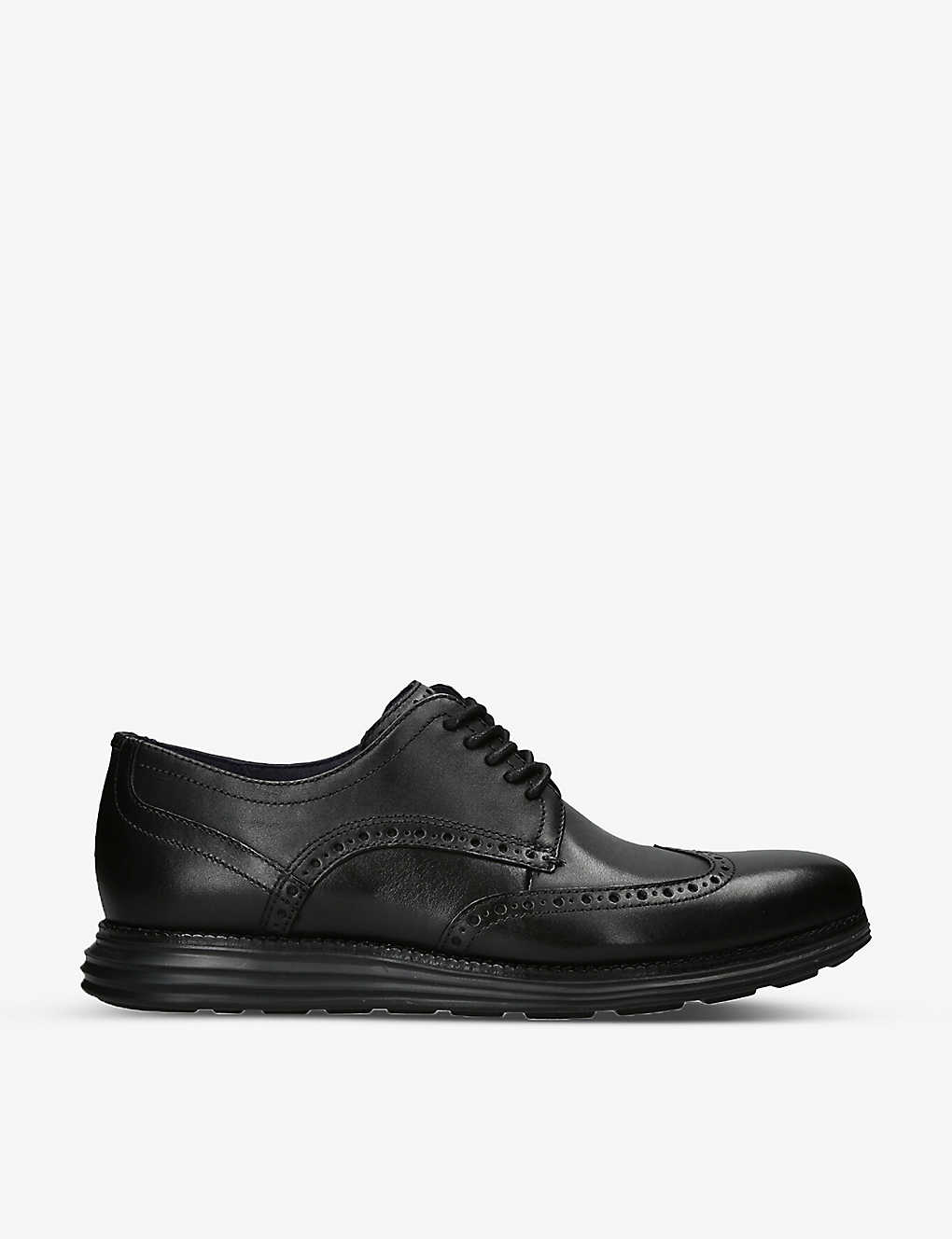 Cole Haan Grand Wing Leather Derby Shoes In Black