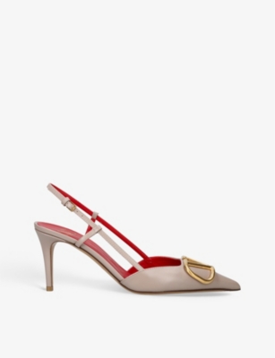 Shop Valentino Garavani Women's Blush Vlogo 80 Pointed-toe Leather Slingback Courts