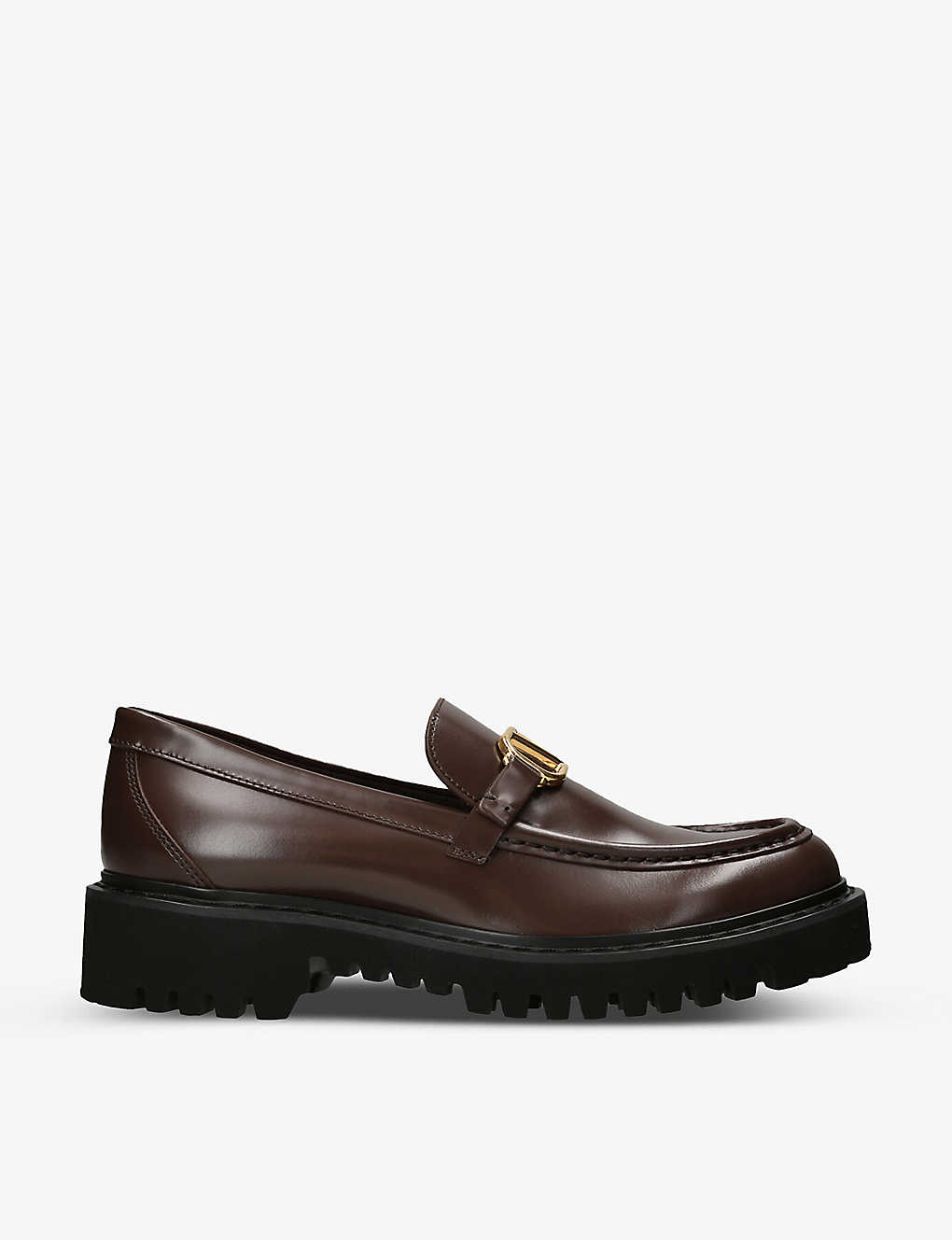 Shop Valentino Vlogo Logo-embellished Leather Loafers In Dark Brown