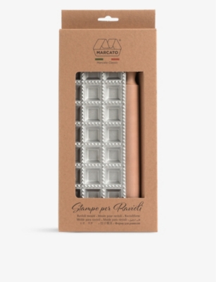 MARCATO: Square ravioli aluminium pasta cutter mould and rolling pin