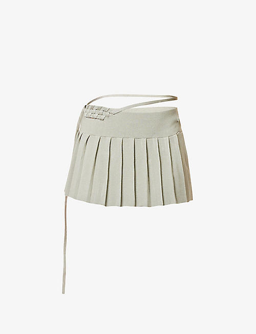 ISA BOULDER: Interwoven pleated stretch-rayon knitted mini skirt
