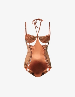 ISA BOULDER - Halterneck cut-out swimsuit | Selfridges.com