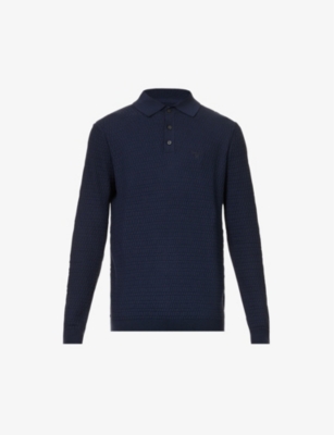 BARBOUR BARBOUR MEN'S NAVY BRAND-EMBROIDERED REGULAR-FIT COTTON AND WOOL-BLEND POLO SHIRT,67413936