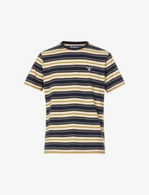 BARBOUR BARBOUR MEN'S NAVY BOLDRON BRAND-EMBROIDERED STRIPED REGULAR-FIT COTTON-JERSEY T-SHIRT,67414414