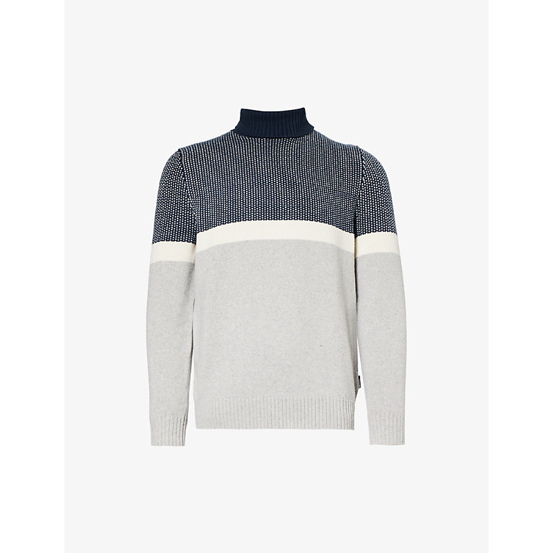 Shop Barbour Roll-neck Contrast-panel Cotton, Recycled-polyester And Wool-blend Jumper In Navy