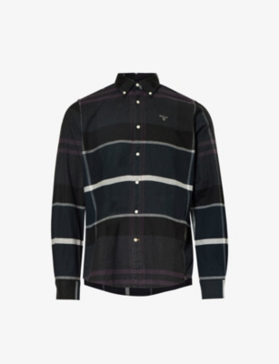 Barbour Mens Black Slate Iceloch Plaid-pattern Regular-fit Cotton Shirt