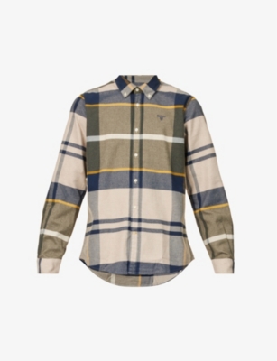 Barbour Mens Forest Mist Iceloch Plaid-pattern Regular-fit Cotton Shirt