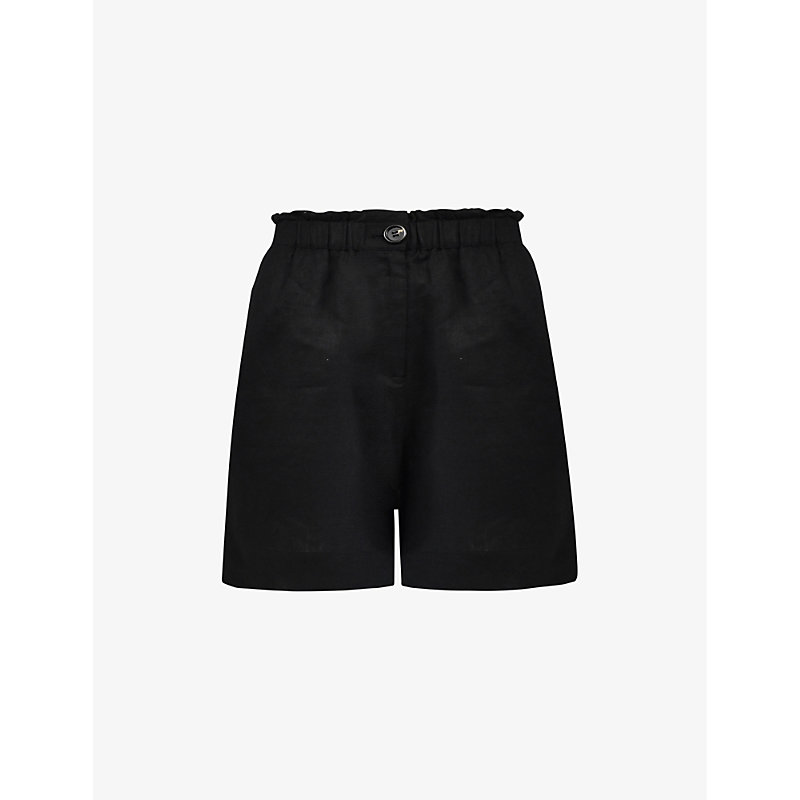 Ro&zo Regular-fit Elasticated-waist Linen Shorts In Black
