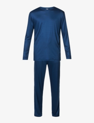 Zimmerli Mens Dark Blue Long sleeved Lyocell Pyjama Set ModeSens