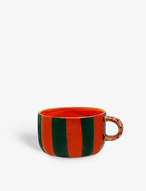 ANNA + NINA: Leopard-handle stripe ceramic cappuccino mug 14cm