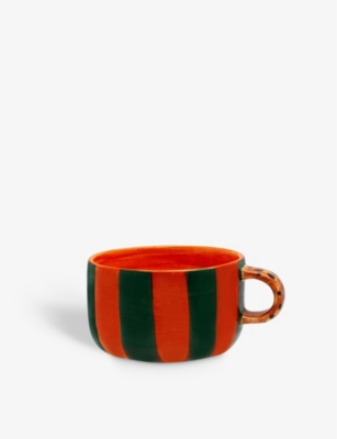 Anna + Nina Leopard-handle Stripe Ceramic Cappuccino Mug 14cm