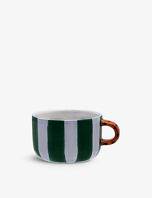 ANNA + NINA: Leopard-handle stripe ceramic cappuccino mug 14cm