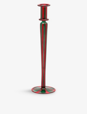 ANNA + NINA: Father Christmas stripe-pattern glass candle holder 35cm