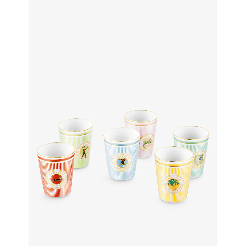 Shop Cartier Characters Limoges Porcelain Glasses Set Of Six In Multi-coloured