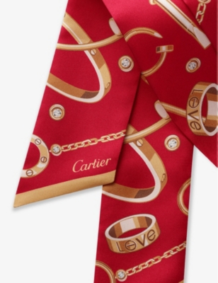 Shop Cartier Women's Red Precious Mundanity Graphic-print Bandeau Silk Scarf 105cm X 6cm