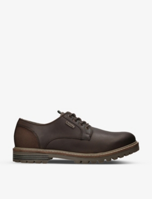 Barbour Mens Dark Brown Sandstone Leather And Canvas Derby Shoes