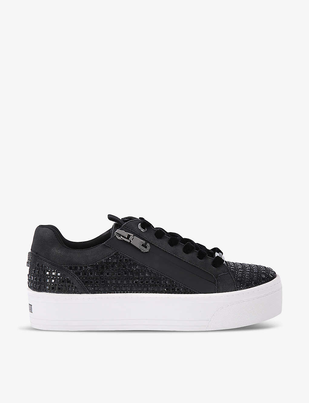 Carvela Womens Black Junior Zip Crystal-embellished Faux-leather Low-top Trainers