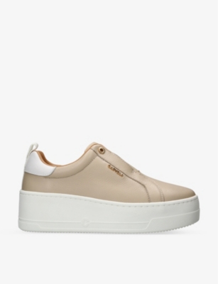 Shop Carvela Womens Taupe Connected Laceless Platform Leather Trainers