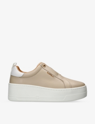 Shop Carvela Women's Taupe Connected Laceless Platform Leather Trainers