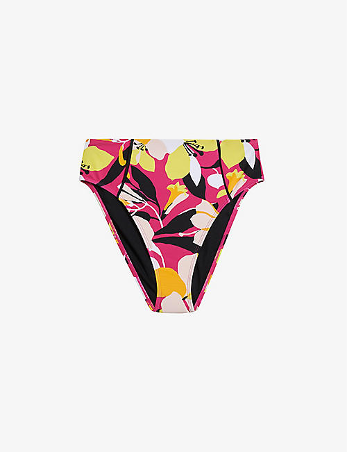 TED BAKER: Marthya floral-print high-waisted bikini bottoms