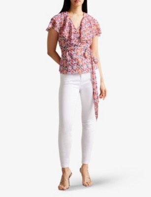 Shop Ted Baker Women's White Brrooke Abstract-print Woven Top