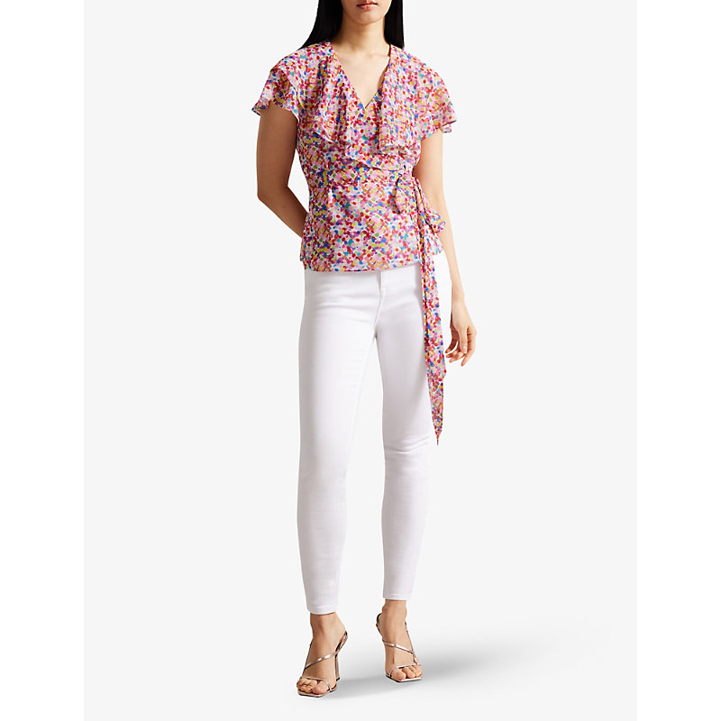 Shop Ted Baker Women's White Brrooke Abstract-print Woven Top