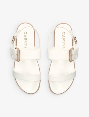 Shop Carvela Womens White Berlin Buckle-strap Faux-leather Sandals