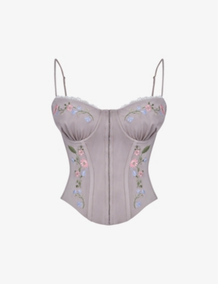 HOUSE OF CB: Petunia floral-embroidered stretch-woven corset