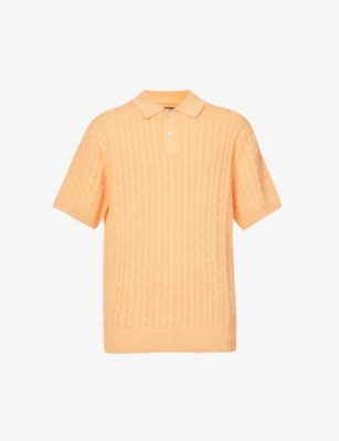 BEAMS PLUS - Cable-knit short-sleeved linen and cotton-blend polo