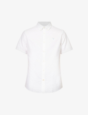 Barbour Mens White Oxtown Brand-embroidered Cotton Shirt