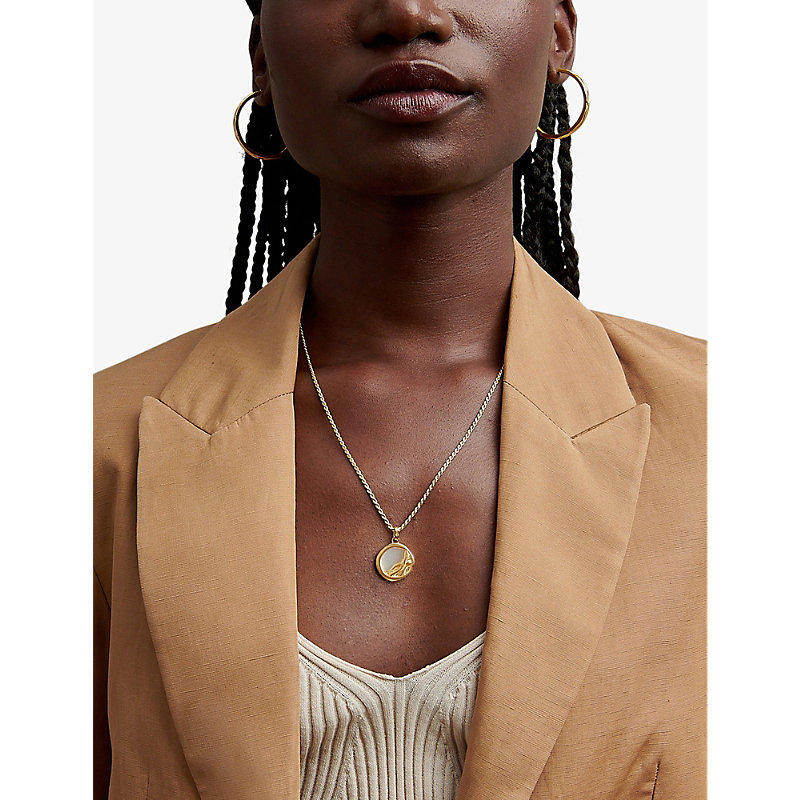 Shop Edge Of Ember Victoria Gaia 18ct Yellow Gold-plated Recycled Sterling-silver And Pearl Pendant Necklace