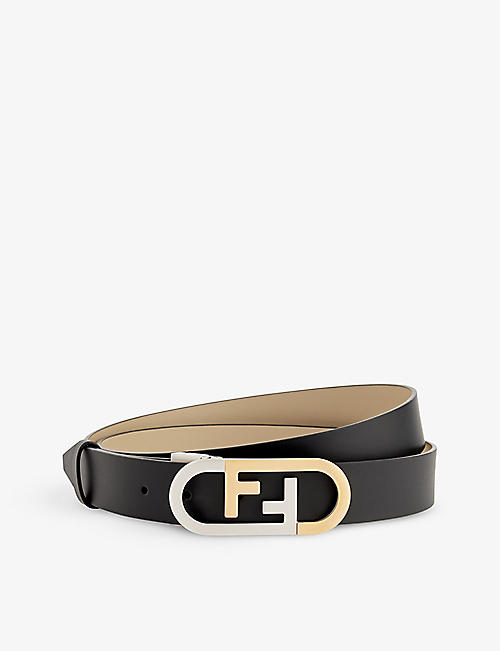 FENDI: Logo-plaque leather belt
