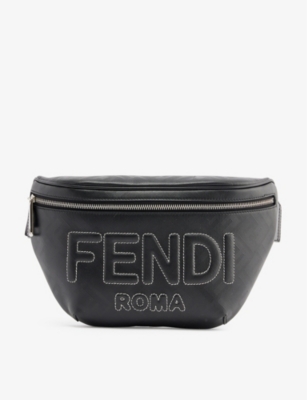 FENDI Black Leather Logo Fanny Pack Waist Bag
