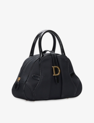 Shop Reselfridges Pre-loved Dior Double Dome Saddle Woven Top Handle Bag In Black