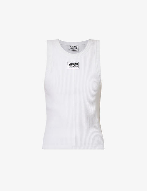 MOSCHINO: Logo-print slim-fit stretch cotton top