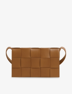 Bottega Veneta Womens Wood Cassette Leather Cross-body Bag