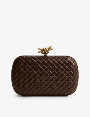 BOTTEGA VENETA KNOT INTRECCIATO-WOVEN LEATHER CLUTCH BAG,67478034