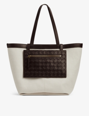 Bottega Veneta Flip Flap Intrecciato-leather And Canvas Tote Bag In Natural/fondant