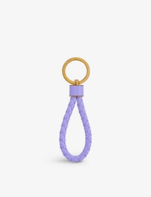 Bottega Veneta Purple Intrecciato Keychain In Amethyst/gold