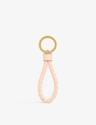 BOTTEGA VENETA BOTTEGA VENETA WOMENS MACAROON/GOLD INCRECCIATO BRAIDED LEATHER KEYRING,67478751