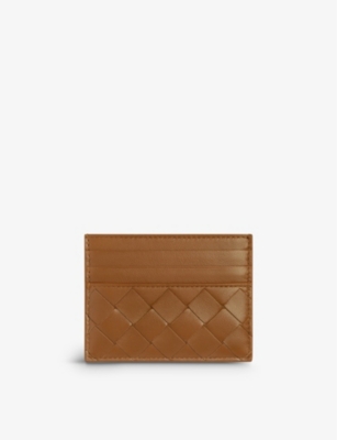 Bottega Veneta Womens Wood Intrecciato Leather Card Holder