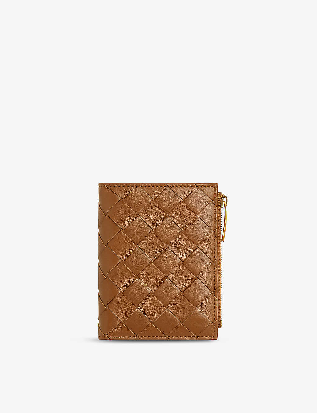 Bottega Veneta Womens Wood Intrecciato Small Leather Bifold Wallet