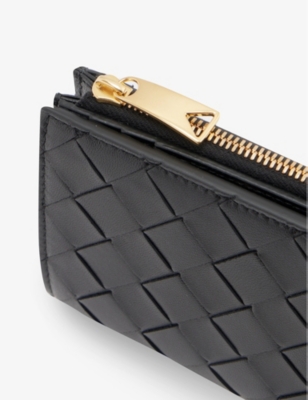 Bottega Veneta Intrecciato Zip Napa Bifold Wallet In Black/gold