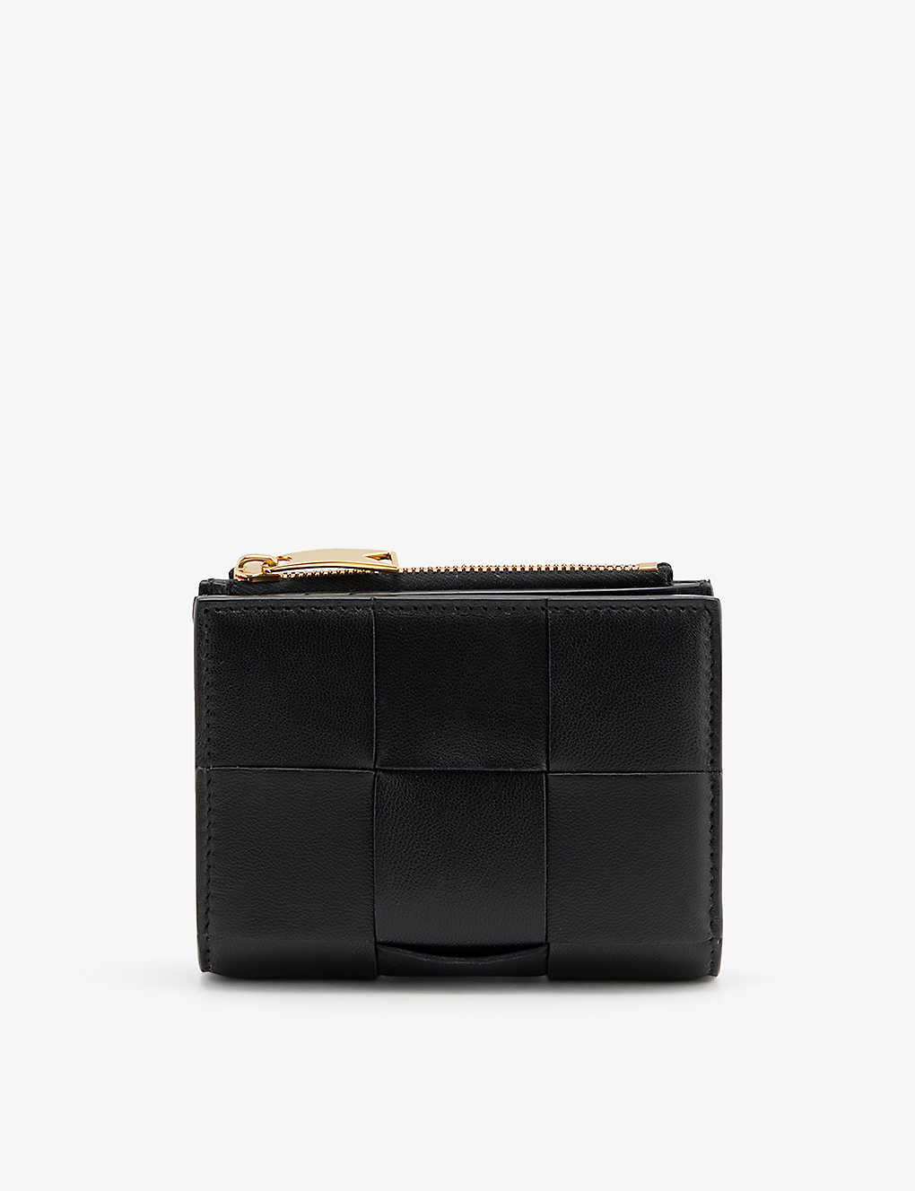 Bottega Veneta Womens Black/gold Intrecciato Brand-debossed Leather Wallet