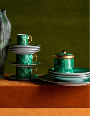LOBJET: Malachite swirled 24k-gold porcelain candle