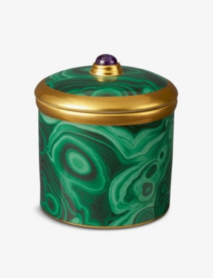 LOBJET: Malachite swirled 24k-gold porcelain candle