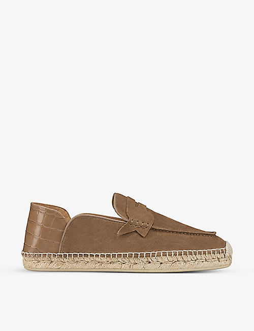CHRISTIAN LOUBOUTIN: Paquepapa loafer-style suede and croc-embossed leather espadrilles