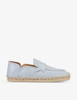 CHRISTIAN LOUBOUTIN PAQUEPAPA LOAFER-STYLE SUEDE AND CROC-EMBOSSED LEATHER ESPADRILLES,67484066
