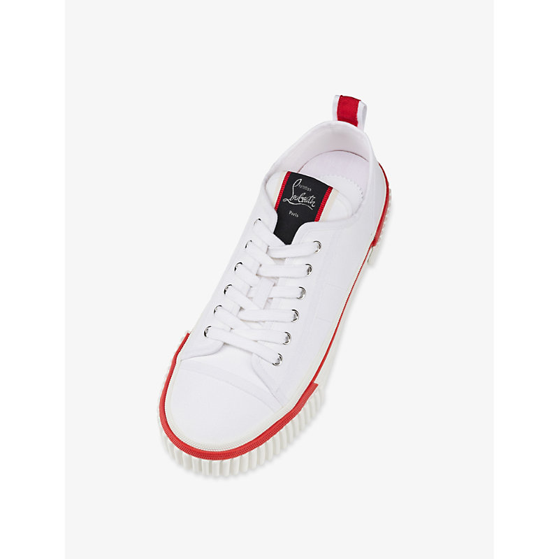 Shop Christian Louboutin Pedro Junior Cotton-canvas Low-top Trainers In White